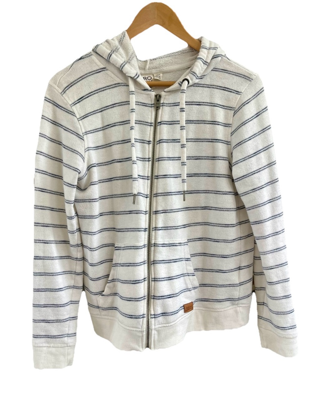 Roxy Striped Zip Hoodie Perfect Wave White Blue French Terry Jacket Size M